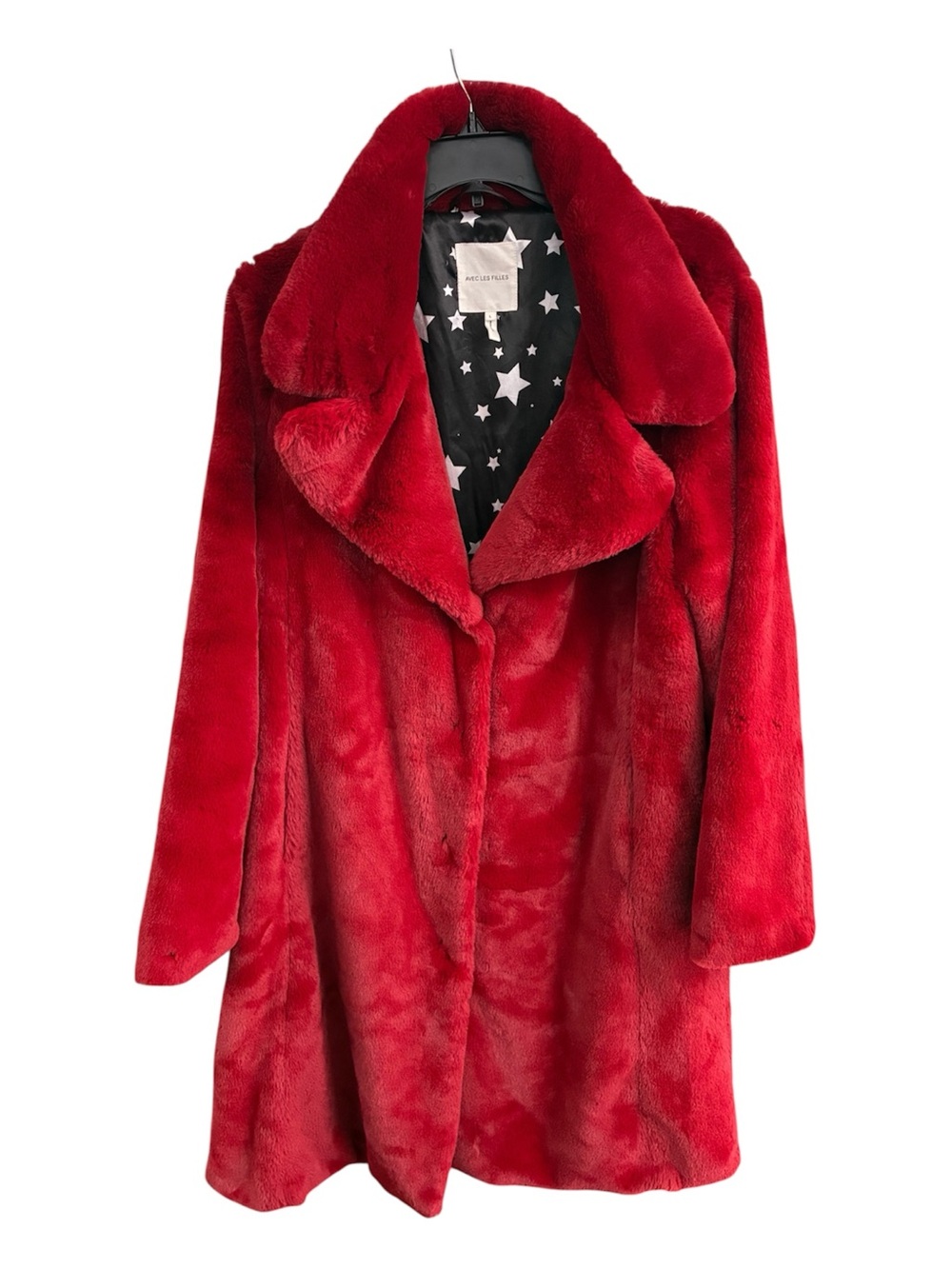Avec Les Filles Magenta Red Faux Fur Plush Coat Sz L Jacket Notched Collar